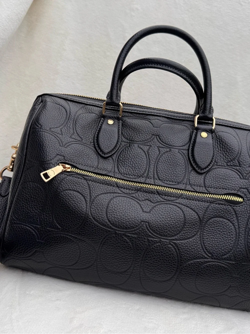 Coach Black Embossed Pebbled Leather Satchel with Mixed Metal Chains - Picture 3 of 10
